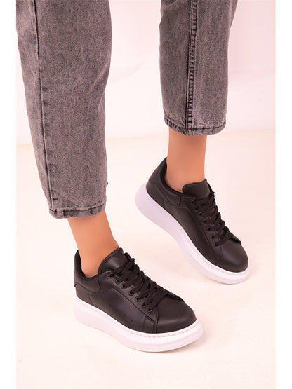 Leather Look Lace-up Women's Sneakers