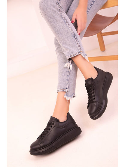 Leather Look Lace-up Women's Sneakers