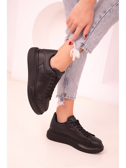 Leather Look Lace-up Women's Sneakers