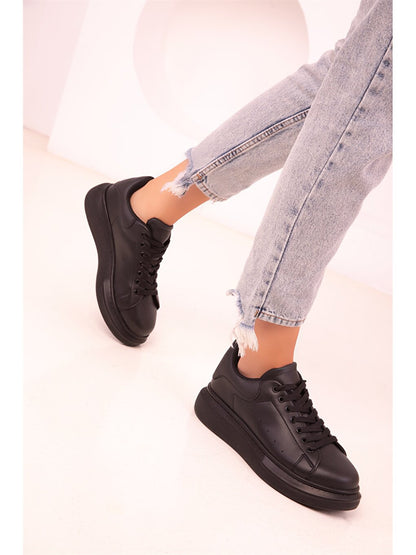 Leather Look Lace-up Women's Sneakers