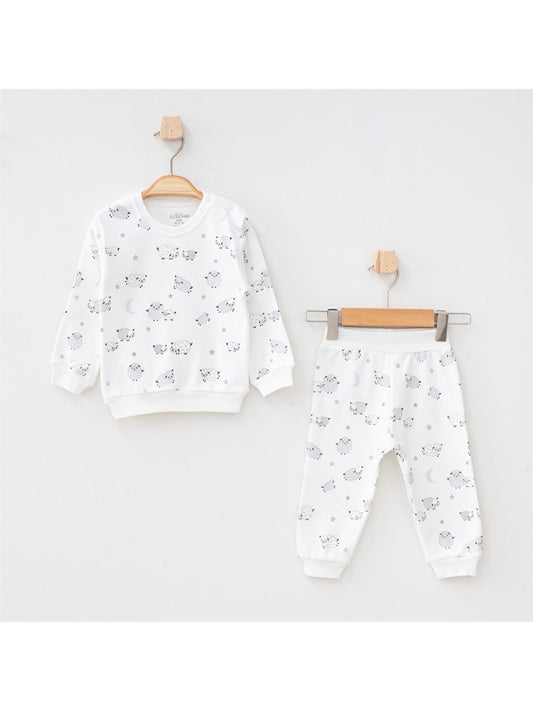 Crew Neck Long Sleeve Printed Baby Boy 2 Piece Set