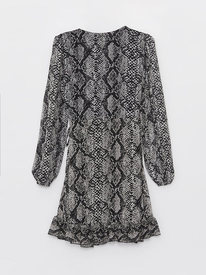 V-Neck Patterned Long Sleeve Women's Dress