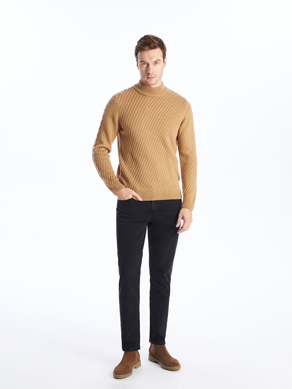 Half Turtleneck Short Sleeve Men's Knitwear Sweater