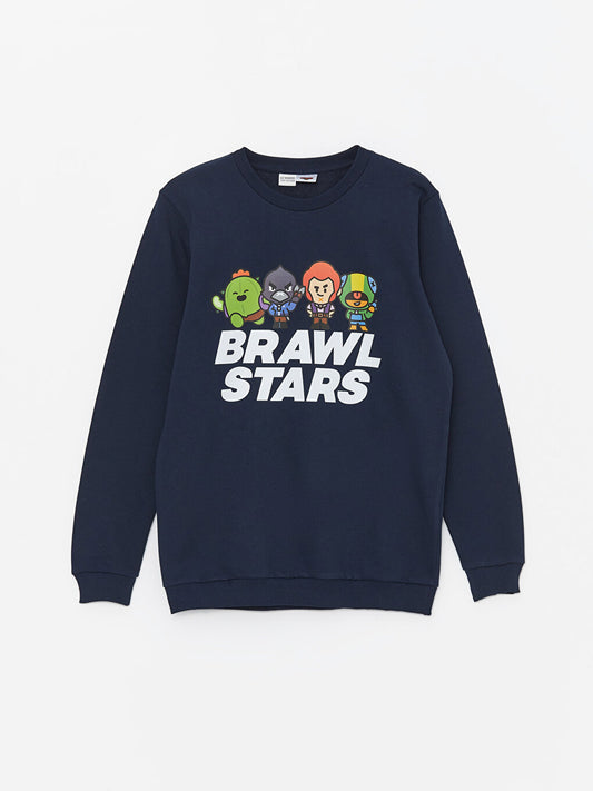 Crew Neck Brawl Stars Printed Long Sleeve Boy's Sweatshirt