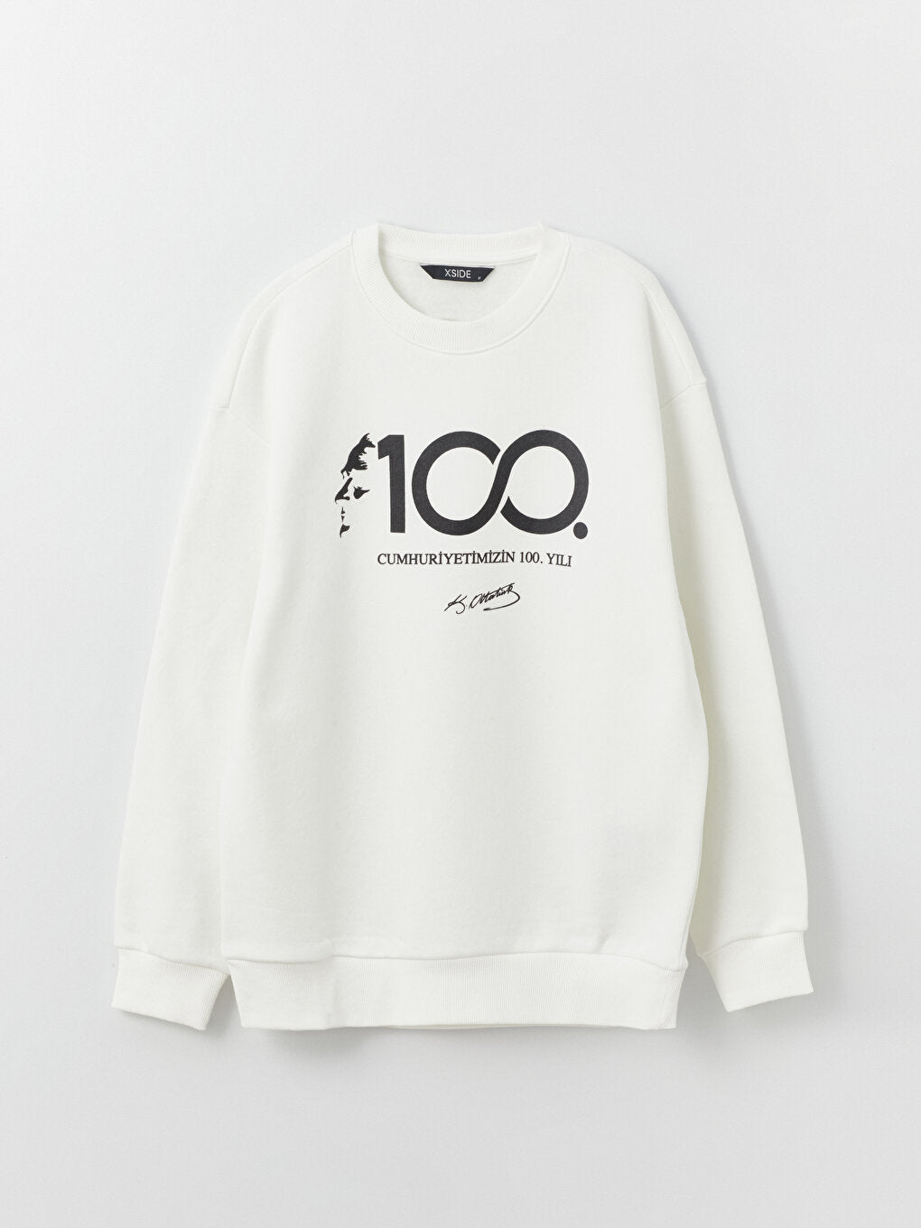 Crew Neck Long Sleeve 100th Anniversary Ataturk Printed Men's Sweatshirt