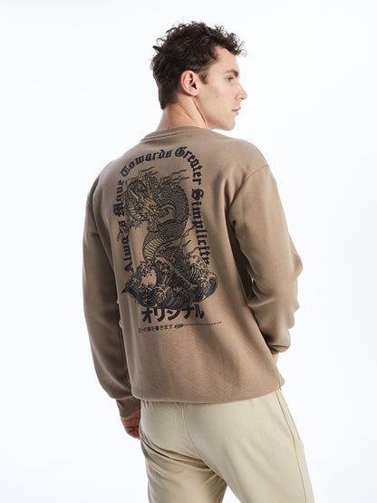 Crew Neck Long Sleeve Printed Men's Sweatshirt