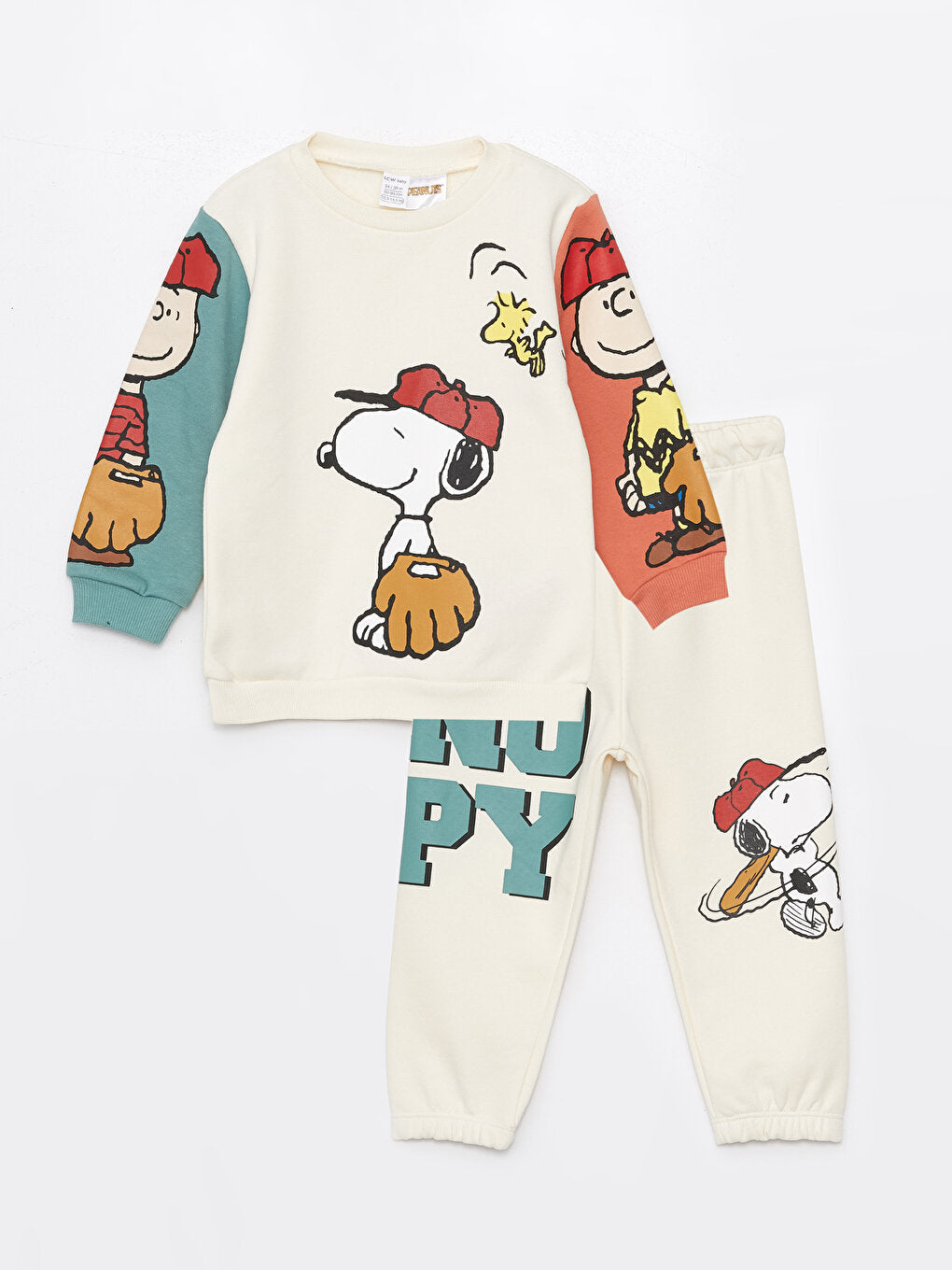 Crew Neck Long Sleeve Snoopy Printed Baby Boy Sweatshirt and Tracksuit Bottom 2-Piece Set