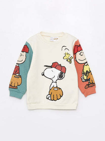 Crew Neck Long Sleeve Snoopy Printed Baby Boy Sweatshirt and Tracksuit Bottom 2-Piece Set