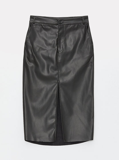 Tight Fit Straight Leather Look Women's Skirt