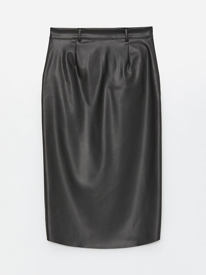 Tight Fit Straight Leather Look Women's Skirt