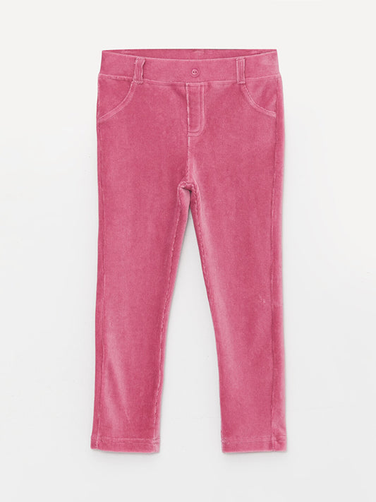 Basic Velvet Girls' Trousers with Elastic Waist