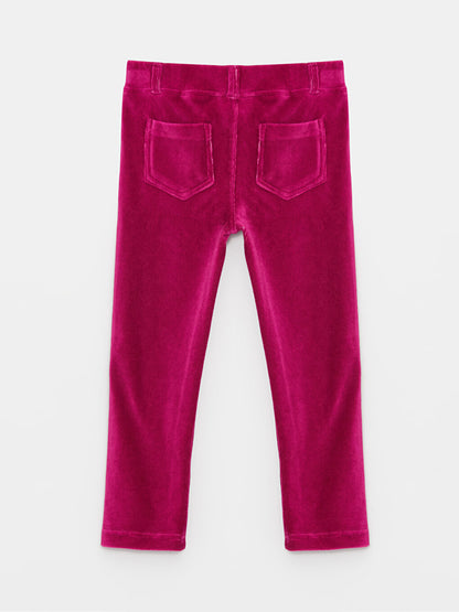 Basic Velvet Girls' Trousers with Elastic Waist