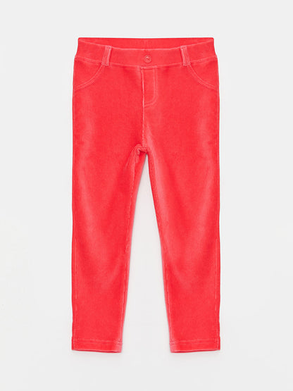 Basic Velvet Girls' Trousers with Elastic Waist