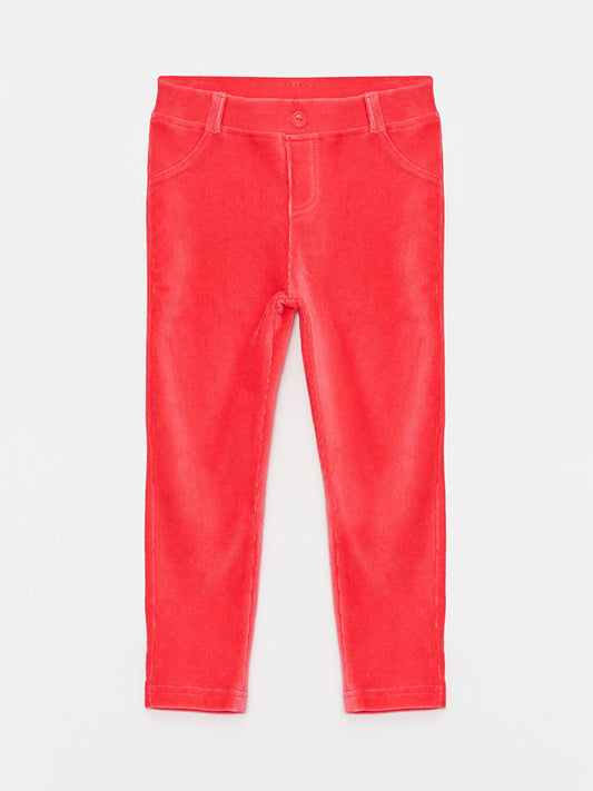 Basic Velvet Girls' Trousers with Elastic Waist