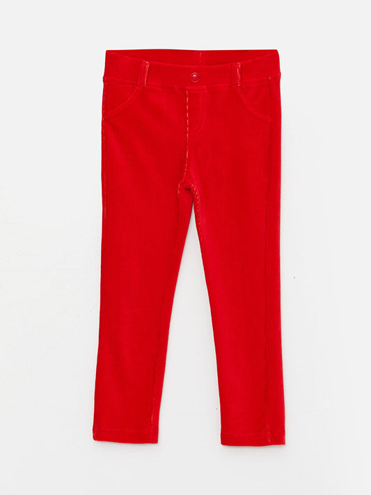 Basic Velvet Girls' Trousers with Elastic Waist