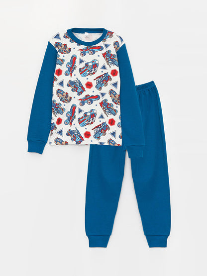 Crew Neck Printed Long Sleeve Boys' Pajama Set