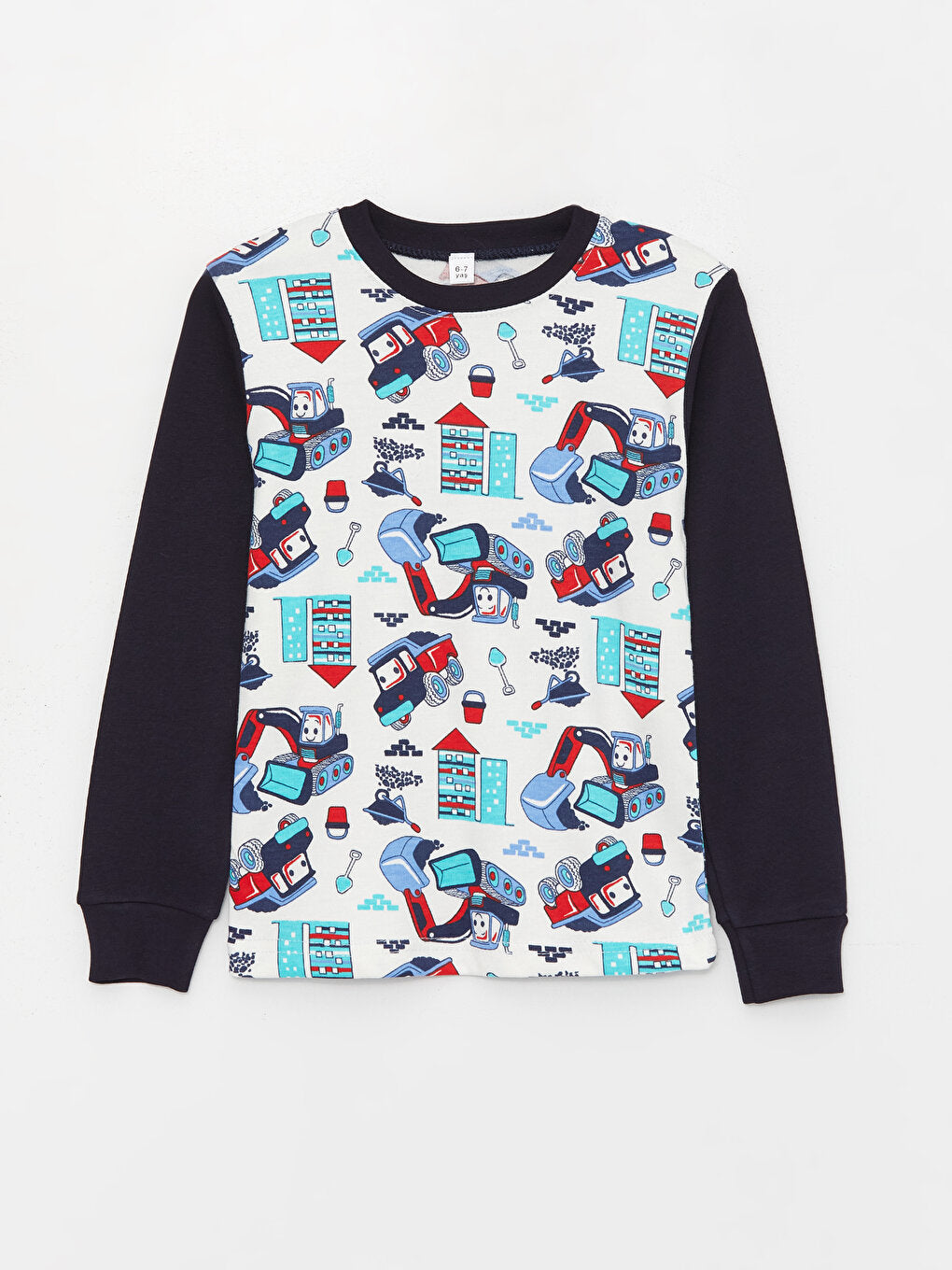 Crew Neck Printed Long Sleeve Boys' Pajama Set