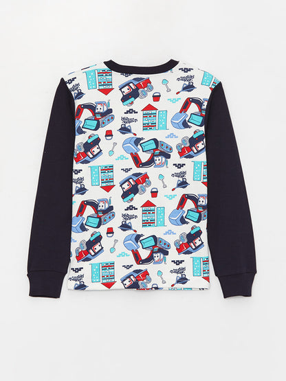 Crew Neck Printed Long Sleeve Boys' Pajama Set