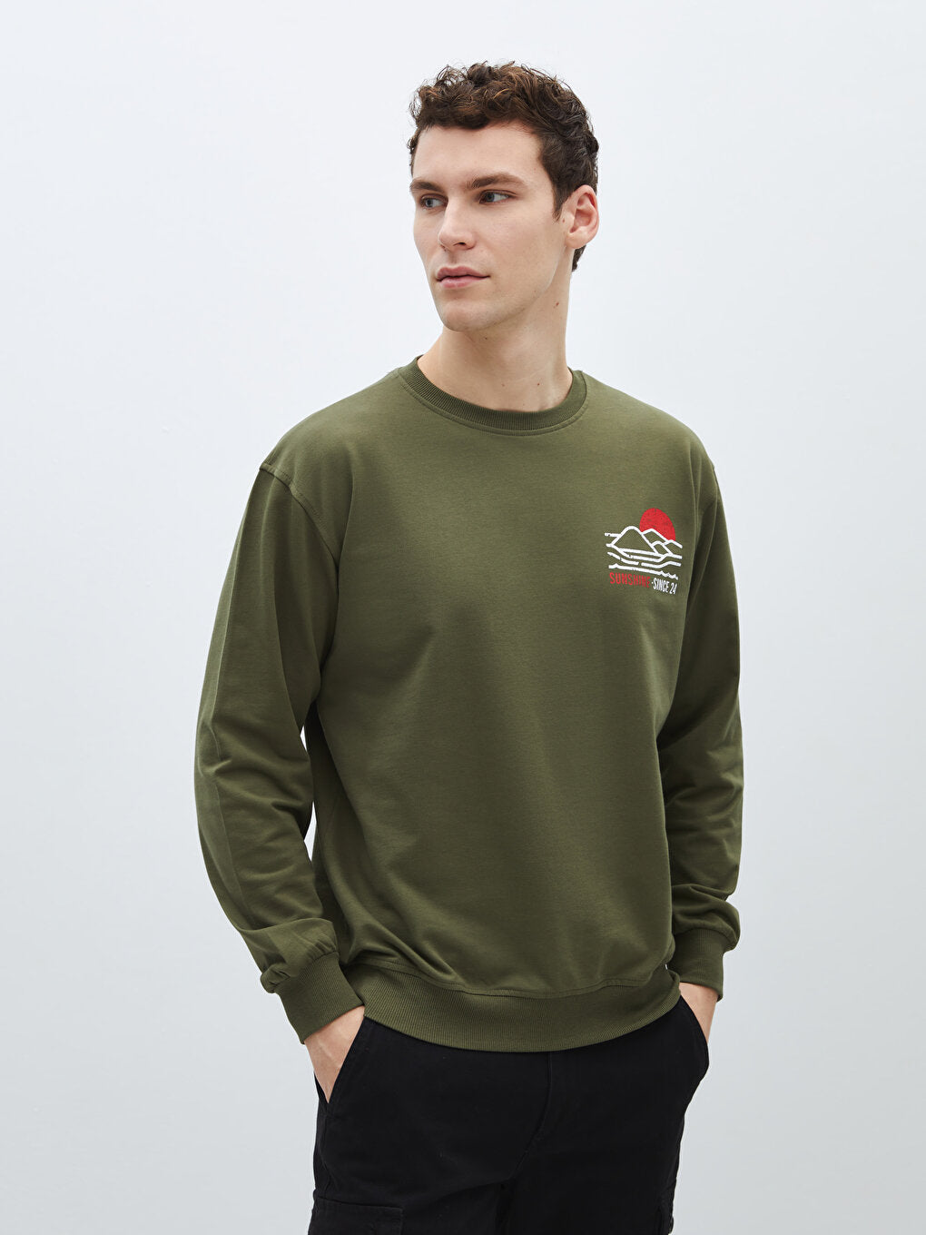 Crew Neck Long Sleeve Printed Men's Sweatshirt