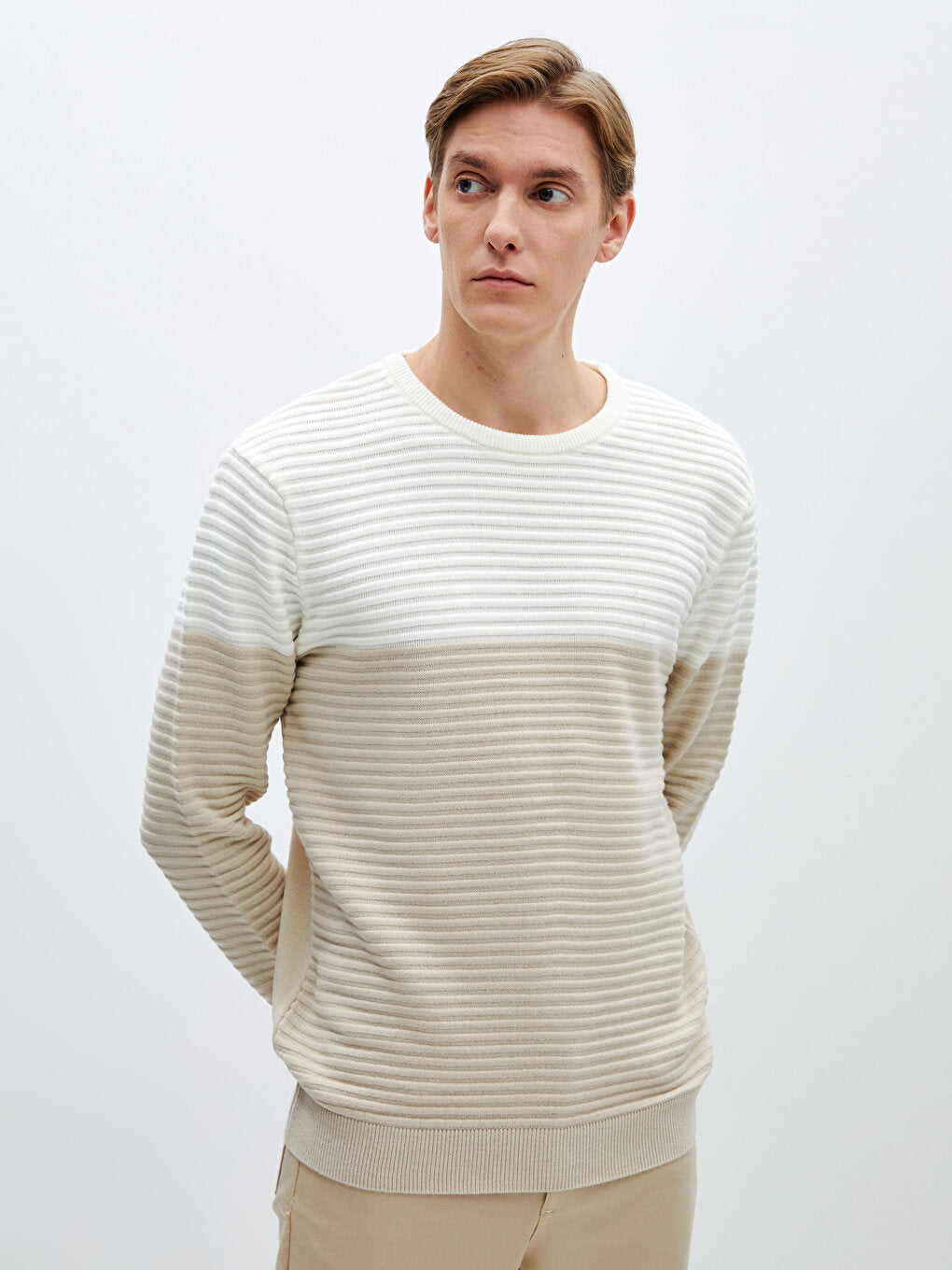 Crew Neck Long Sleeve Color Block Men's Knitwear Sweater