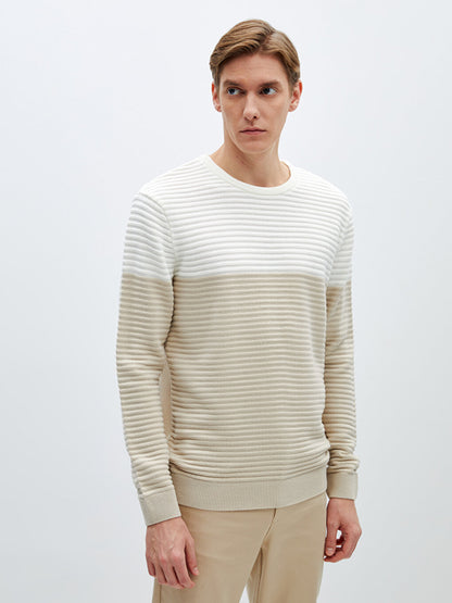 Crew Neck Long Sleeve Color Block Men's Knitwear Sweater