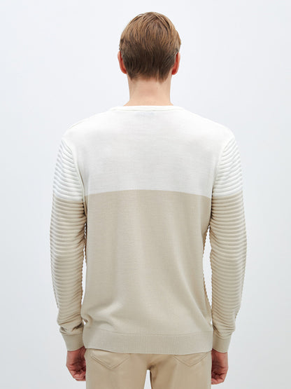 Crew Neck Long Sleeve Color Block Men's Knitwear Sweater