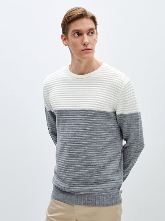 Crew Neck Long Sleeve Color Block Men's Knitwear Sweater