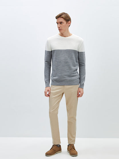 Crew Neck Long Sleeve Color Block Men's Knitwear Sweater