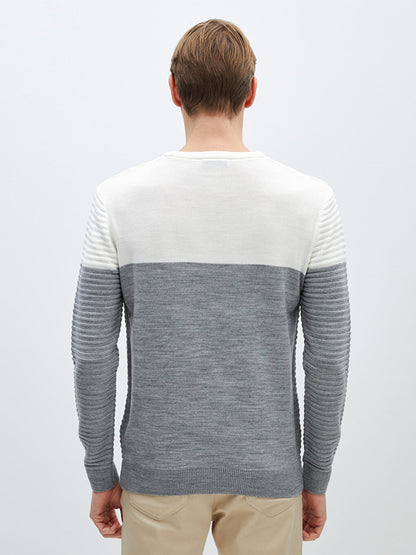 Crew Neck Long Sleeve Color Block Men's Knitwear Sweater