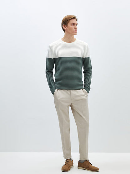 Crew Neck Long Sleeve Color Block Men's Knitwear Sweater