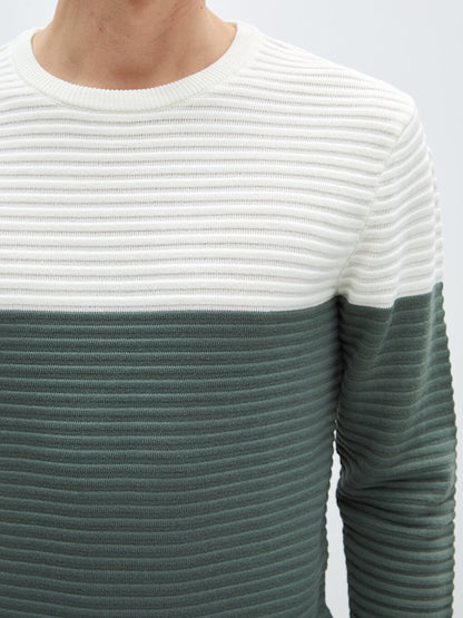 Crew Neck Long Sleeve Color Block Men's Knitwear Sweater