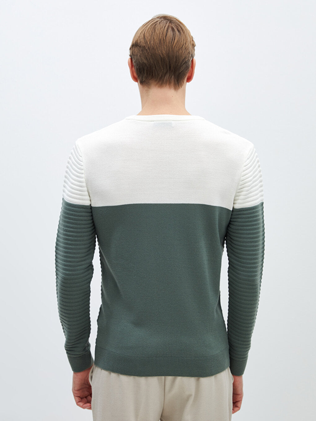 Crew Neck Long Sleeve Color Block Men's Knitwear Sweater