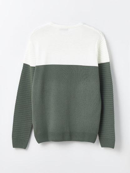 Crew Neck Long Sleeve Color Block Men's Knitwear Sweater