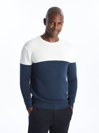 Crew Neck Long Sleeve Color Block Men's Knitwear Sweater