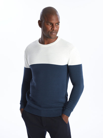 Crew Neck Long Sleeve Color Block Men's Knitwear Sweater