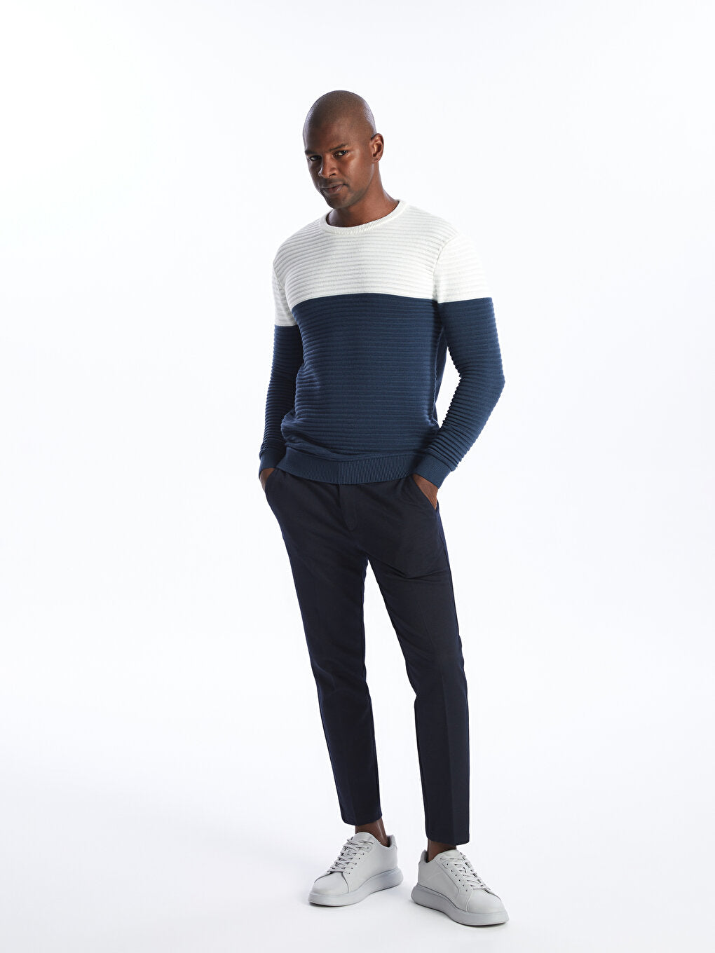 Crew Neck Long Sleeve Color Block Men's Knitwear Sweater