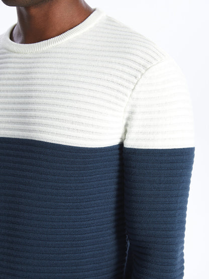 Crew Neck Long Sleeve Color Block Men's Knitwear Sweater