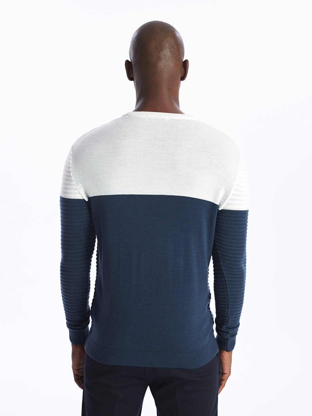 Crew Neck Long Sleeve Color Block Men's Knitwear Sweater