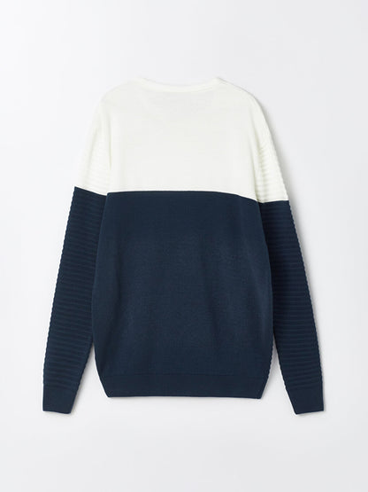 Crew Neck Long Sleeve Color Block Men's Knitwear Sweater