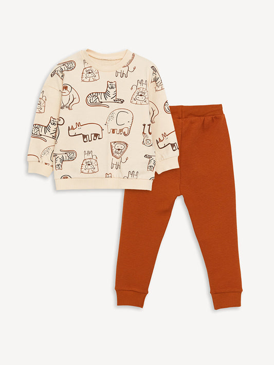 Crew Neck Long Sleeve Printed Baby Boy Sweatshirt and Sweatpants 2-Piece Set