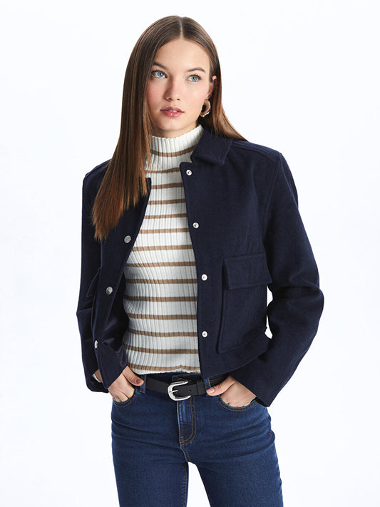 Shirt Collar Plain Long Sleeve Women's Jacket