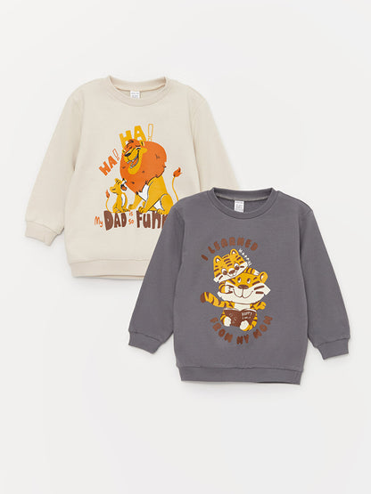 Crew Neck Long Sleeve Printed Baby Boy Sweatshirt 2-pack