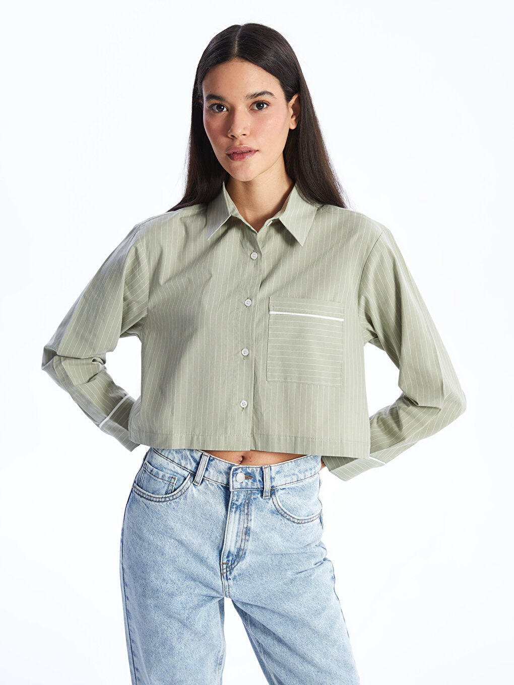 Striped Long Sleeve Crop Women's Shirt