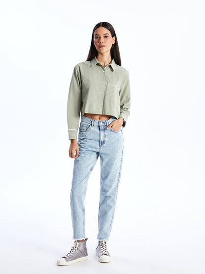 Striped Long Sleeve Crop Women's Shirt