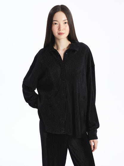 Plain Long Sleeve Oversize Velvet Women's Shirt