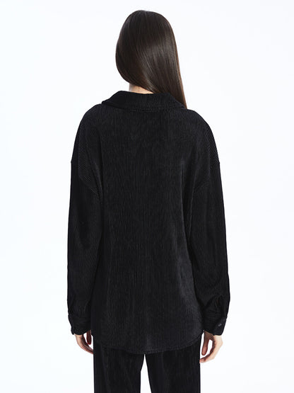 Plain Long Sleeve Oversize Velvet Women's Shirt