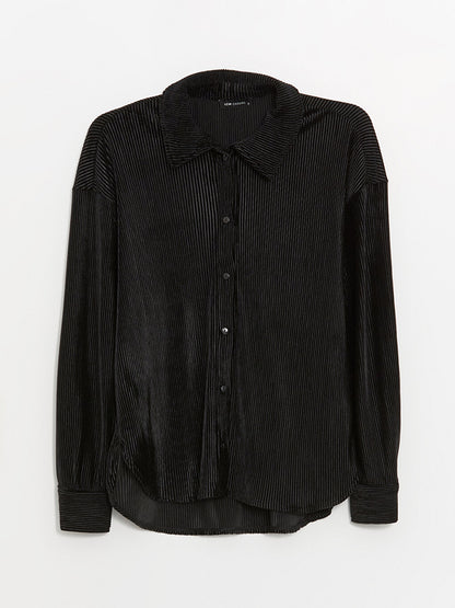 Plain Long Sleeve Oversize Velvet Women's Shirt