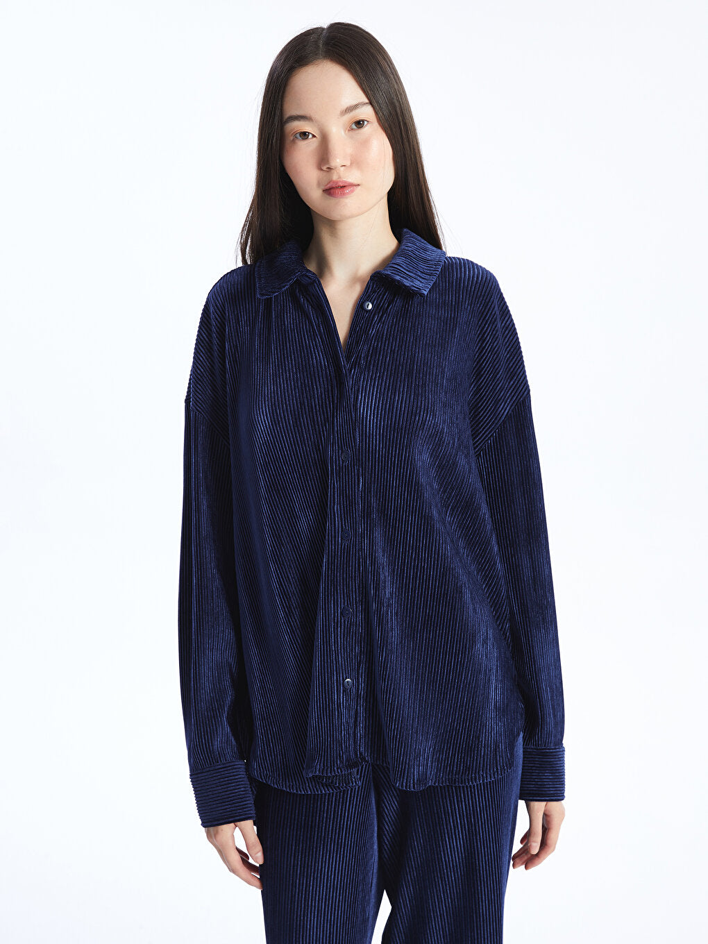 Plain Long Sleeve Oversize Velvet Women's Shirt