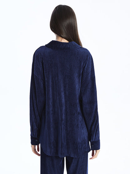 Plain Long Sleeve Oversize Velvet Women's Shirt