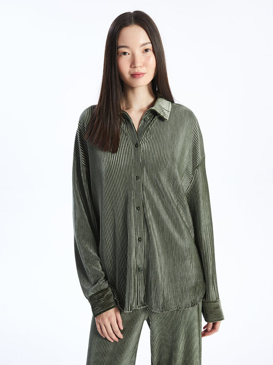 Plain Long Sleeve Oversize Velvet Women's Shirt